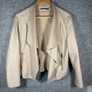 Bagatelle Faux Suede Drape Front Moto Jacket Women Large Beige Zip Pocket